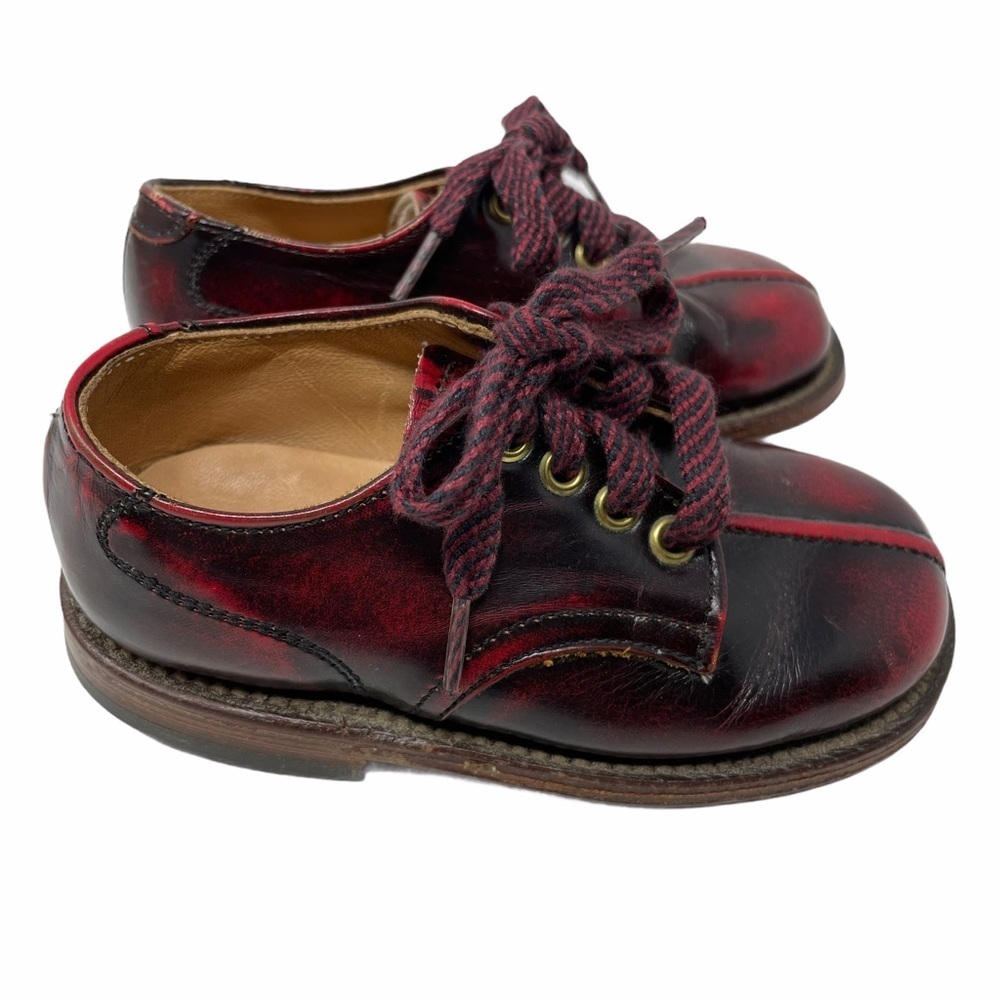 Vintage FALKNER'S All Leather Tie Shoes Reddish Black size 151/2D(infant) - Picture 2 of 8